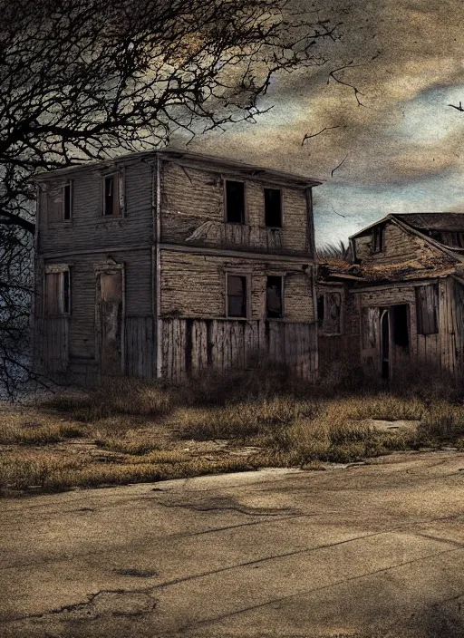 Image similar to abandoned town, one survivor, photorealistic, sunshine, digital painting