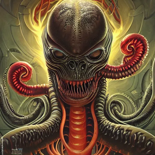 Image similar to scorn giger venom alien doom zdislaw bekinski horror hell alien tentacles, pixar style, by tristan eaton stanley artgerm and tom bagshaw.