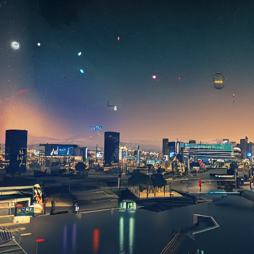 Prompt: christchurch city at night, cyberpunk 2 0 7 7, stars bright in the night sky,