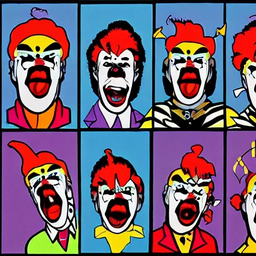 Image similar to clown mr. t pop band, detailed facial expressions, 1 9 8 0 s aesthetic