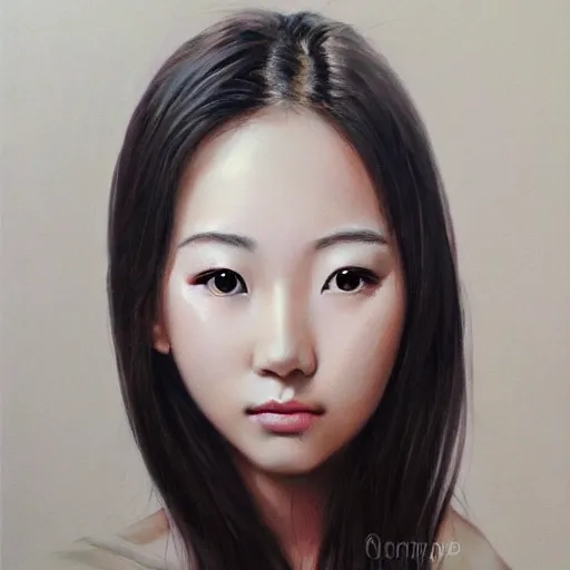 Image similar to a beautiful detailled realistic portrait of a young asian women with a beautiful face, trending on art station