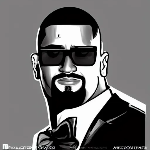 Image similar to dwayne johnson with dj khaled head instead, elegant, highly detailed, trending on artstation