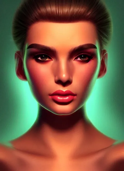 Image similar to photorealistic portrait of female humanoid, cyber neon lights, highly intricate, retro 6 0 s haute couture fashion, elegant, highly detailed, crispy quality, trending on artstation, trending on pinterest, glamor pose, no signature, no watermark, smooth, cinematic, art by artgerm and pascal blanche