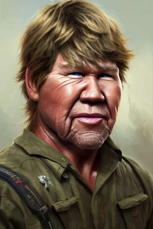 Image similar to ultra detailed close up facial portrait of steve irwin, extremely detailed digital painting, in the style of fenghua zhong and ruan jia and jeremy lipking and peter mohrbacher, mystical colors, rim light, beautiful lighting, 8 k, stunning scene, raytracing, octane, trending on artstation