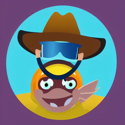 Prompt: happy fish wearing a cowboy hat, sideways, vector, plain background