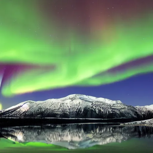 Prompt: 4k green portrait of northern lights over canada mountains