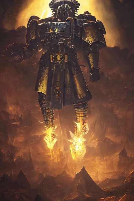 Image similar to warhammer 4 0 k horus heresy fanart - the primarchs emperor by johannes helgeson animated with vfx concept artist & illustrator global illumination ray tracing hdr fanart arstation zbrush central hardmesh 8 k octane renderer