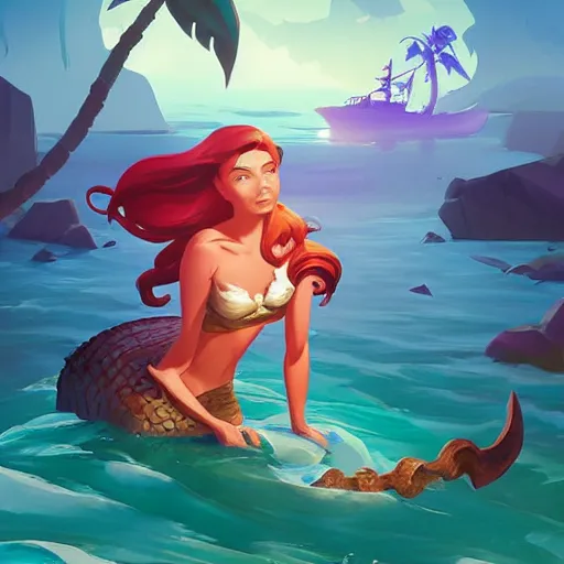 Image similar to painting mermaid treasure on sea of thieves game avatar hero smooth face median photoshop filter cutout vector, behance hd by jesper ejsing, by rhads, makoto shinkai and lois van baarle, ilya kuvshinov, rossdraws global illumination