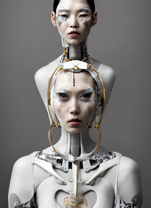 Image similar to portrait of a futuristic geisha cyborg, in the style of ghost in the shell, kintsugi, modern fine art, fractal, intricate, elegant, highly detailed, digital photography, subsurface scattering, by jheronimus bosch and erwin olaf and pieter hugo and bruce davidson and greg rutkowski,