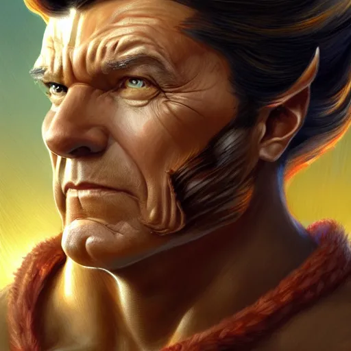 Prompt: a portrait of ronald reagan as wolverine, fantasy, intricate, elegant, digital painting, trending on artstation, concept art, sharp focus, illustration by Gaston Bussiere and artgerm, 4k.