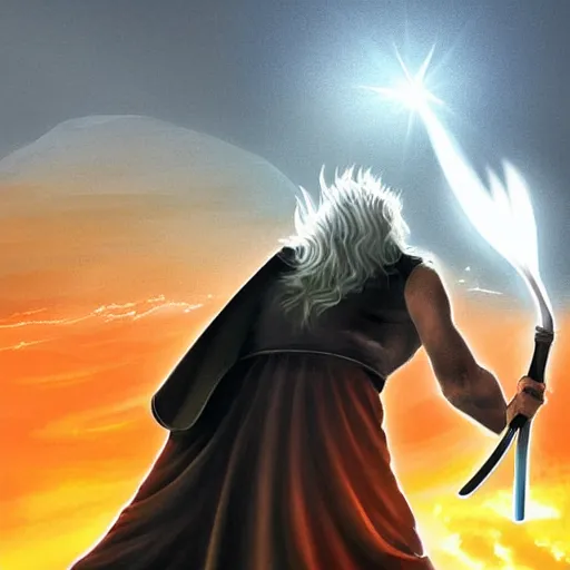 Image similar to Gandalf playing tennis against Sauron in front of Mount Doom. Both Gandalf and Sauron are in the image. Sauron is wearing his full body armor. Digital Art, lava, dark, dramatic lighting