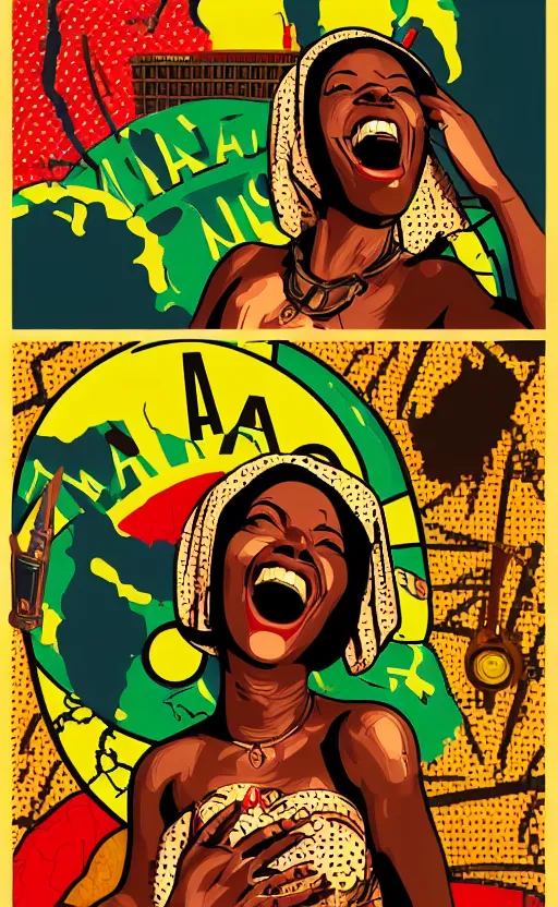 Image similar to mama africa laugh at her child!!! pop art, pixel, bioshock, gta chinatown, artgerm, richard hamilton, mimmo rottela, julian opie, aya takano, intricate, object separated