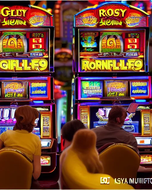 Image similar to highly detailed vfx portrait of 3 gorillas playing slot machines in a casino gambling, photorealistic, airbrushed, unreal engine, greg rutkowski, loish, rhads, beeple, makoto shinkai and lois van baarle, ilya kuvshinov, rossdraws, tom bagshaw, alphonse mucha, global illumination, detailed and intricate environment