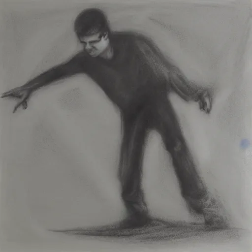 Prompt: ian curtis dancing, charcoal on concrete, a - n 4