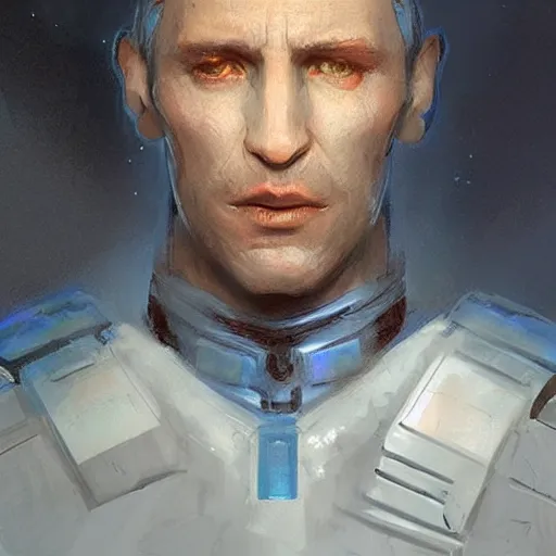 Prompt: portrait of a blue skin man by greg rutkowski, short black hair in military style, tall, star wars expanded, universe, he is about 5 0 years old, wearing white colored imperial admiral uniform, artstation hq