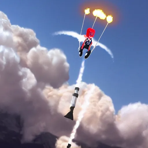 Image similar to donald trump flying using a jetpack