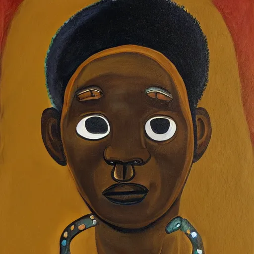 Prompt: a painting of a fatherly wide forehead, aquiline nose, round face, XXL , loving, caring, generous, ever-present, humble, wise elder from Kenya with a friendly expression in a suit by Wangechi Mutu . Fatherly/daddy, focused, loving, leader, relaxed,. ethereal lights, details, smooth, sharp focus, illustration, realistic, cinematic, artstation, award winning, rgb , unreal engine, octane render, cinematic light, macro, depth of field, blur, red light and clouds from the back, highly detailed epic cinematic concept art CG render made in Maya, Blender and Photoshop, octane render, excellent composition, dynamic dramatic cinematic lighting, aesthetic, very inspirational, arthouse.