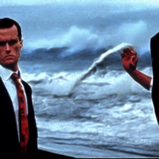 Image similar to new york tsunami wave, in american psycho ( 1 9 9 9 )