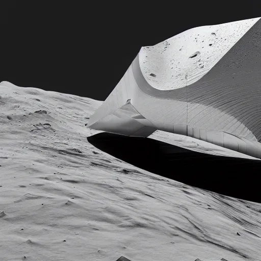 Image similar to Zaha Hadid architecture on the moon, ray tracing reflection, 8k, hyper realistic