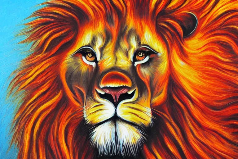 Image similar to a painting of a fiery lion in lowbrow art style