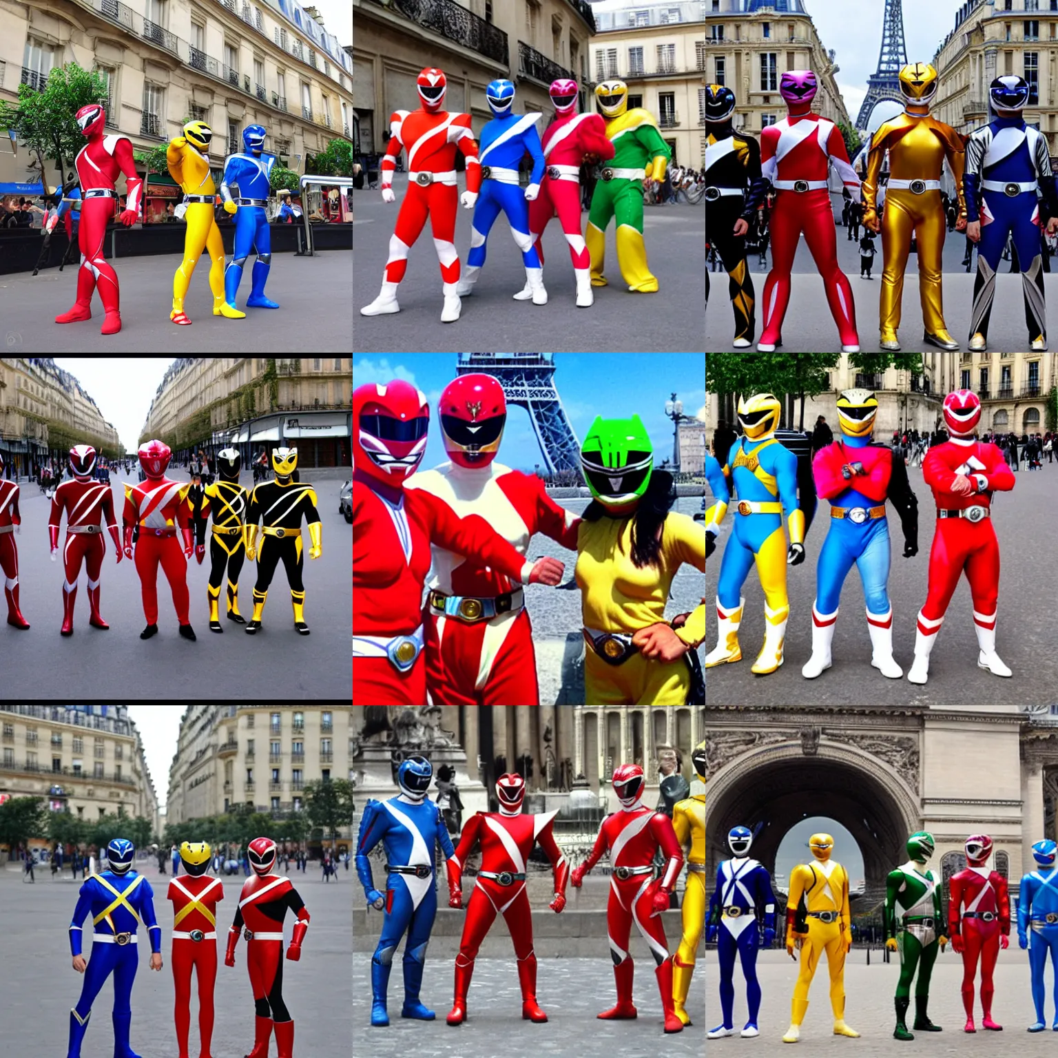 Prompt: power rangers on vacation in paris