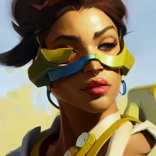 Image similar to greg manchess portrait painting of yuffi as overwatch character, medium shot, asymmetrical, profile picture, organic painting, sunny day, matte painting, bold shapes, hard edges, street art, trending on artstation, by huang guangjian and gil elvgren and sachin teng