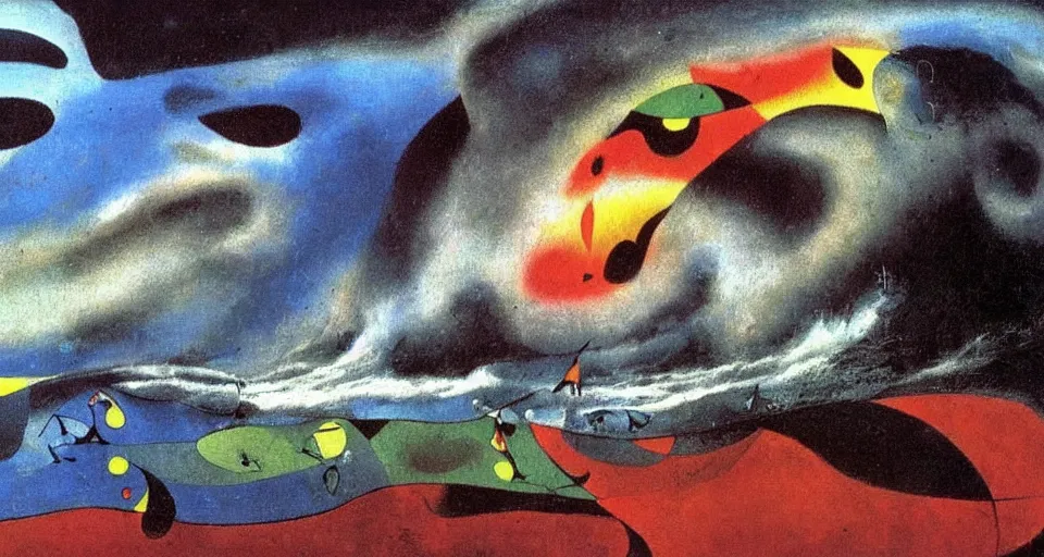 Prompt: an incredibly huge wave illuminated by anger and desire, played by muse and painted by joan miro, trending on artstation,