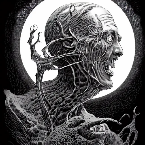 Prompt: portrait soft light, by bernie wrightson and killian eng and joe fenton, inspired by h p lovecraft, etching, fine, sharp high detail