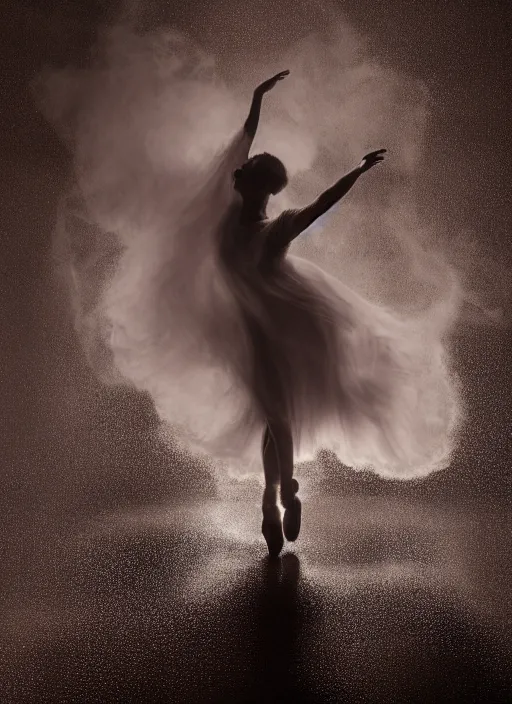 Image similar to a Photorealistic dramatic hyperrealistic render of a beautiful Female smoke dancer by Ken Brower and Deborah Ory of NYC Dance project,Lois Greenfield,Flowing cloth and smoke,Beautiful dynamic dramatic dark moody lighting,volumetric,shadows,cinematic atmosphere,Octane render,8K