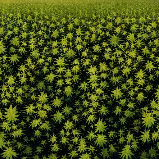 Image similar to a oil painting of a field of marijuana plants