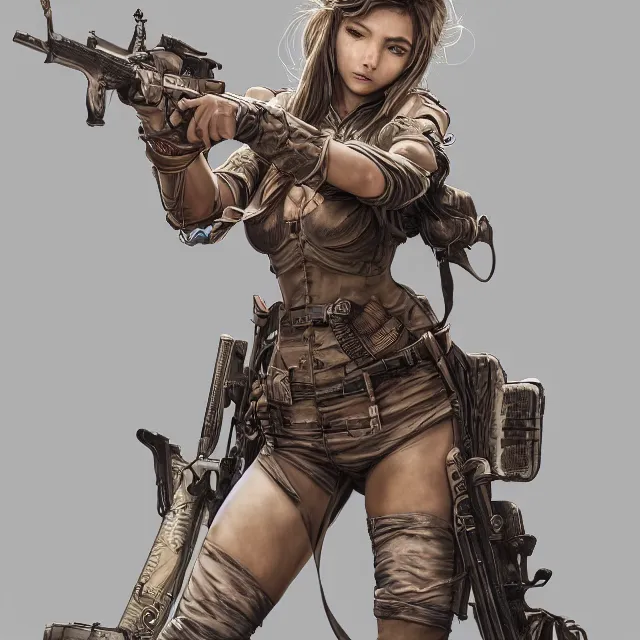 Prompt: the portrait of lawful neutral colorful female infantry gunner as absurdly beautiful, gorgeous, elegant, young swimsuit model, an ultrafine hyperdetailed illustration by kim jung gi, irakli nadar, intricate linework, highly detailed faces, extremely sharp focus, octopath traveler, unreal engine 5 highly rendered, global illumination, radiant light, detailed and intricate environment
