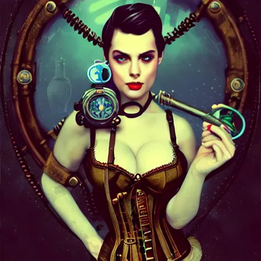 Image similar to lofi underwater bioshock steampunk portrait, wearing corset, Pixar style, by Tristan Eaton Stanley Artgerm and Tom Bagshaw.