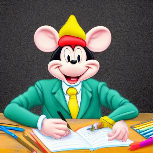 Image similar to cartoon of a rat in school uniform on his first day of school, highly detailed, colourful, disney