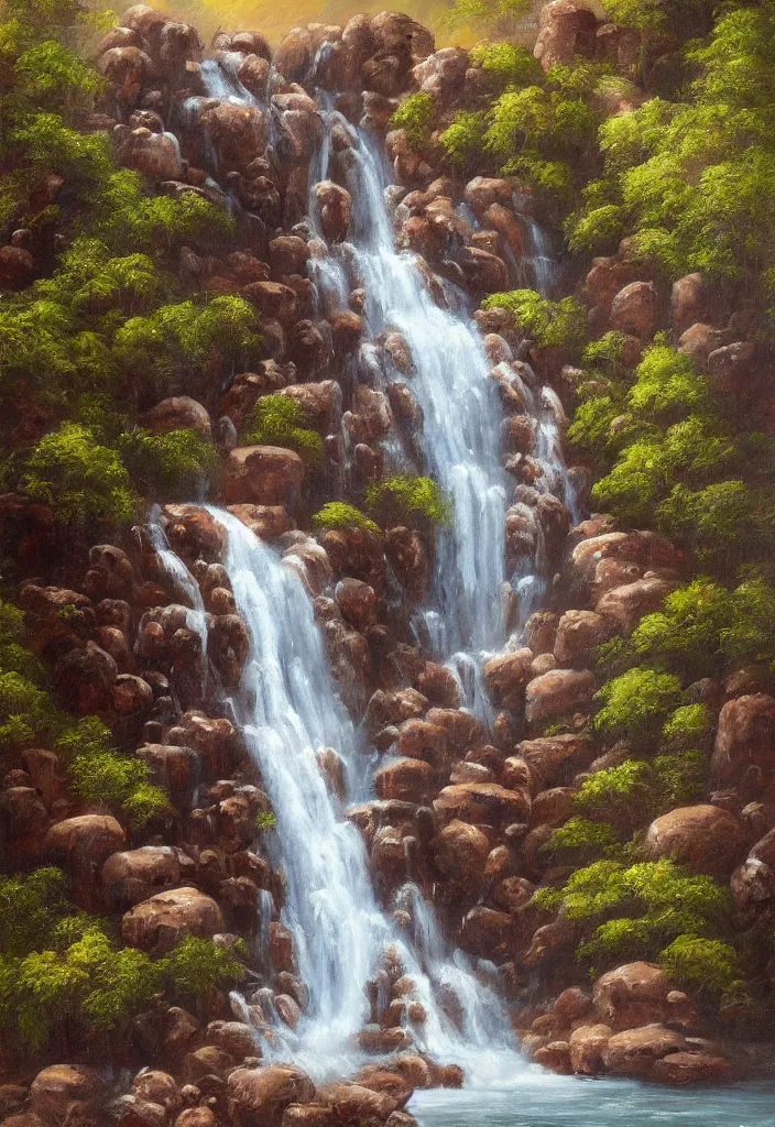 Image similar to a waterfall made out of chocolate by salvador dalli oil on canvas digital art.