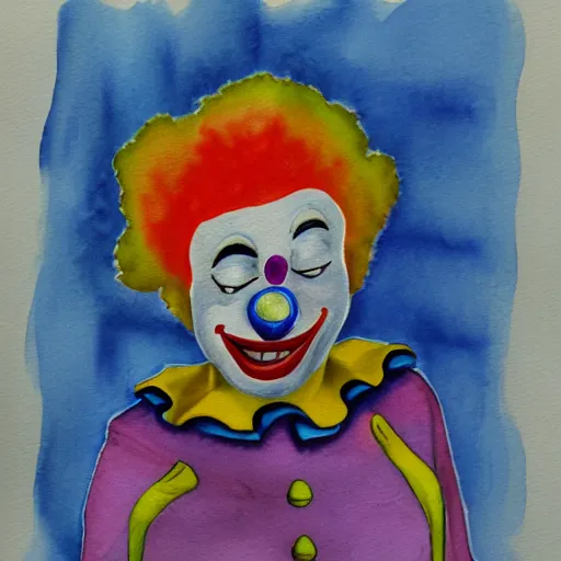 Image similar to sad clown finally getting the therapy they need, watercolor painting