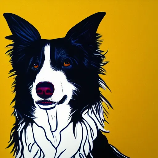 Image similar to a border collie by andy warhol, digital art, trending on artstation