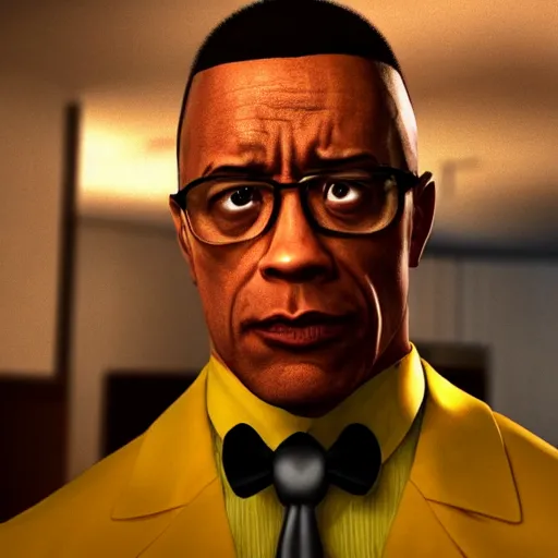 Image similar to The Rock as Gustavo Fring, cinematic lighting, HD, Photorealistic