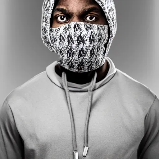 Prompt: a highly detailed headshot portrait of a african american man wearing a balaclava with a hoodie concept art