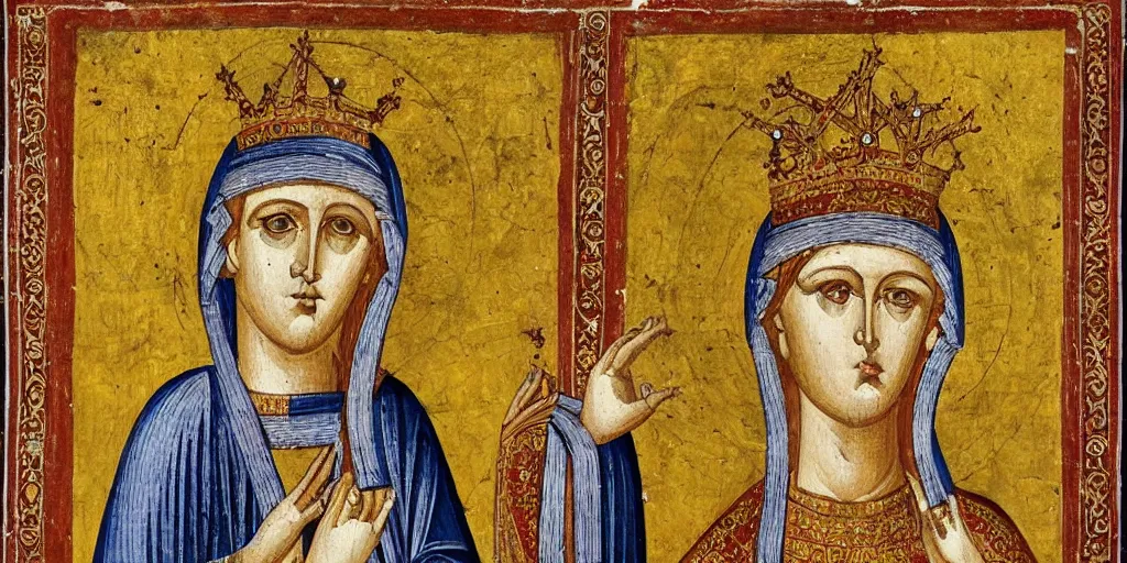 Image similar to byzantine art of a rabbit wearing a crown