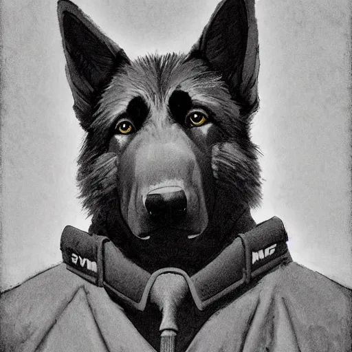 Image similar to new york city portrait of furry anthro anthropomorphic german shepard head animal person fursona wearing clothes nypd traditional police uniform in the alley, sunny day, digital art by Nerdrum John, William Waterhouse, Winslow Homer, Alex Heywood, Jordan Grimmer, Darren Quach, Greg Rutkowski, Simon Stalenhag, trending on Artstation, CGSociety