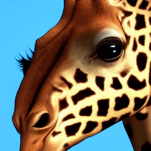 Image similar to a highly detailed portrait of a humanoid giraffe in a blue cloak, artstation, deviantart, professional, unreal engine 5, photorealistic