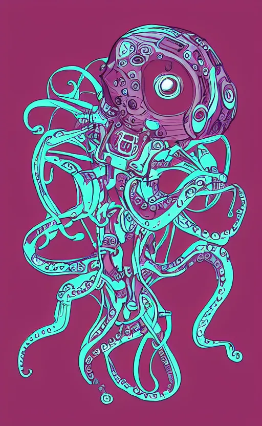 Image similar to cyborg robot electric octopus, digital art, vector art