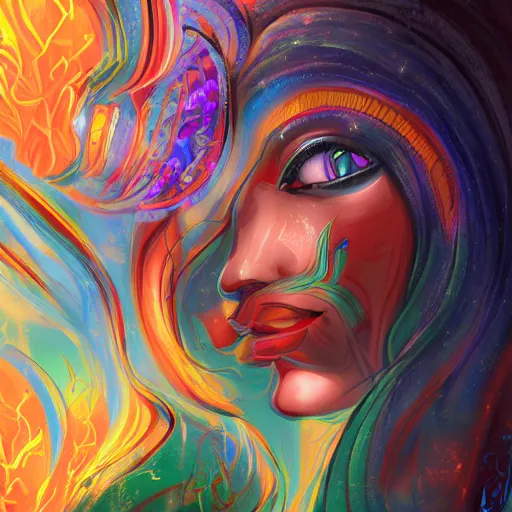 Image similar to visions of hildegard ancient psychedelic art, high resolution, digital painting, trending on artstation