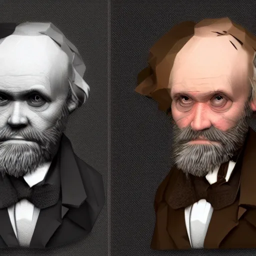 Prompt: low polygon charles darwin