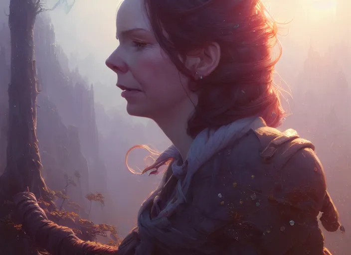 Image similar to highly detailed portrait of amy ryan, stephen bliss, unreal engine, fantasy art by greg rutkowski, loish, rhads, ferdinand knab, makoto shinkai and lois van baarle, ilya kuvshinov, rossdraws, tom bagshaw, global illumination, radiant light, detailed and intricate environment