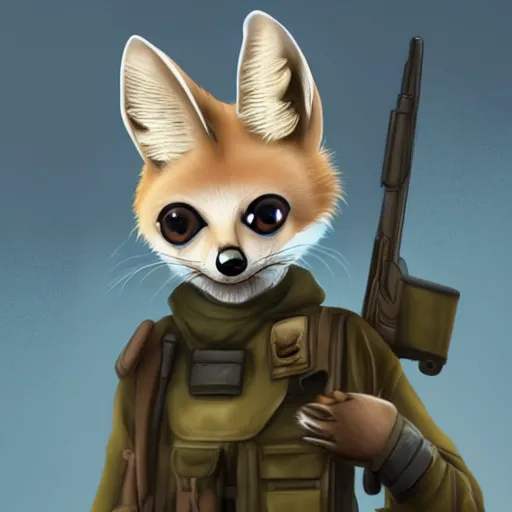 Image similar to Fennec Fox as a Soldier, Artstation, Digital Art, Award Winning Masterpiece,