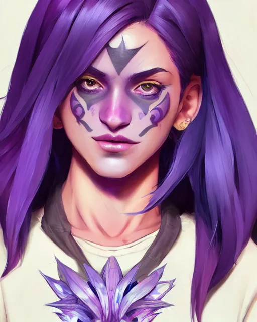 Image similar to beautiful female purple hair tattoo symmetrical face eyes full length fantasy art twitch streamer apex fortnite Video game icon, 2d game art gta5 cover , official fanart behance hd artstation by Jesper Ejsing, by RHADS, Makoto Shinkai and Lois van baarle, ilya kuvshinov, rossdraws