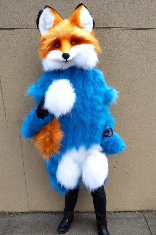 Prompt: an anthropomorphic fox with a fluffy tail as a fursuit, cosplay