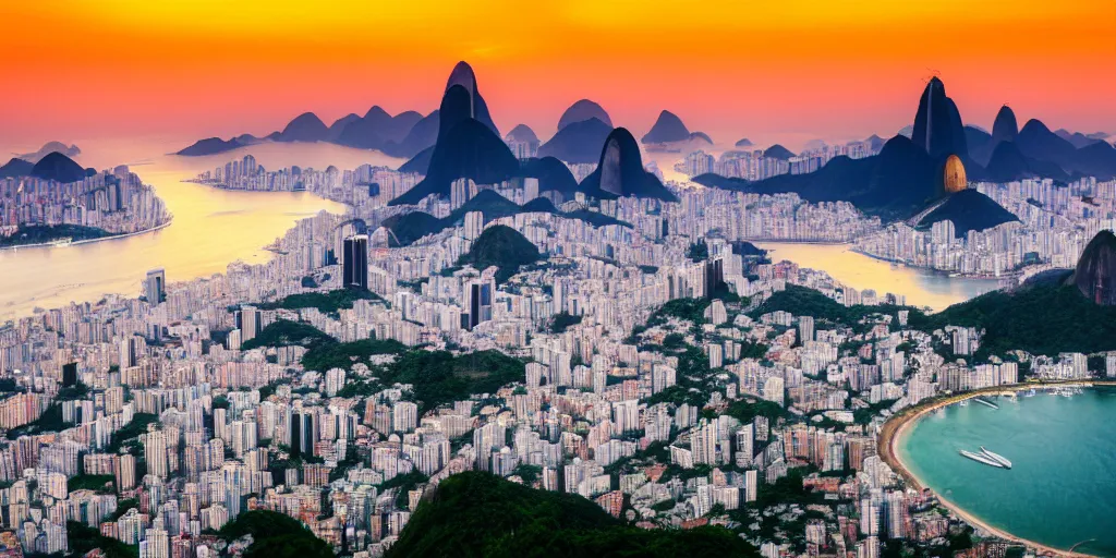 Prompt: rio de janeiro at sunset, realistic