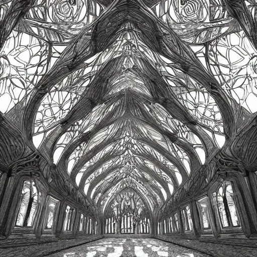 Prompt: large gothic hall with large eyes on the ceiling, horror movie, artstation, detailed, colorfull, futuristic